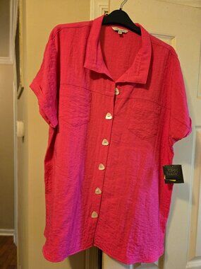XL hot pink John Mark button up front blouse with mother of pearl buttons